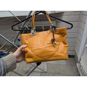 Brighton Jodi Heart Orange Leather Reversible To French Country Handbag Purse